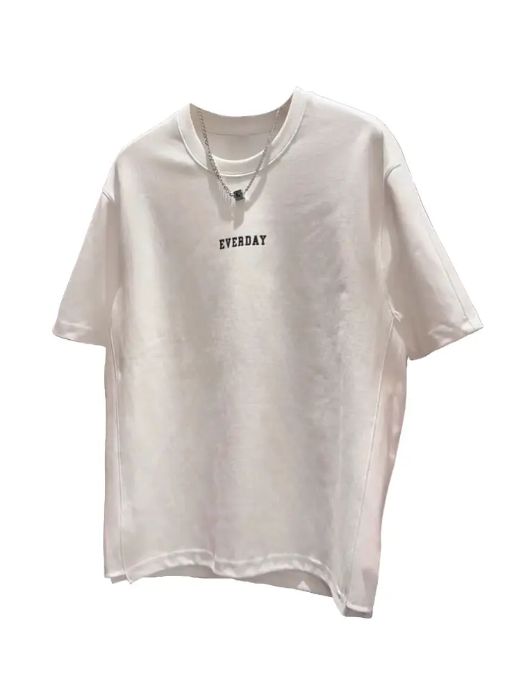 Musonmu Trendy Summer Heavy Weight Short Sleeve Men's Embroidery Stylish Pure Cotton T-shirt Casual Half-Sleeve Bottoming Shirt