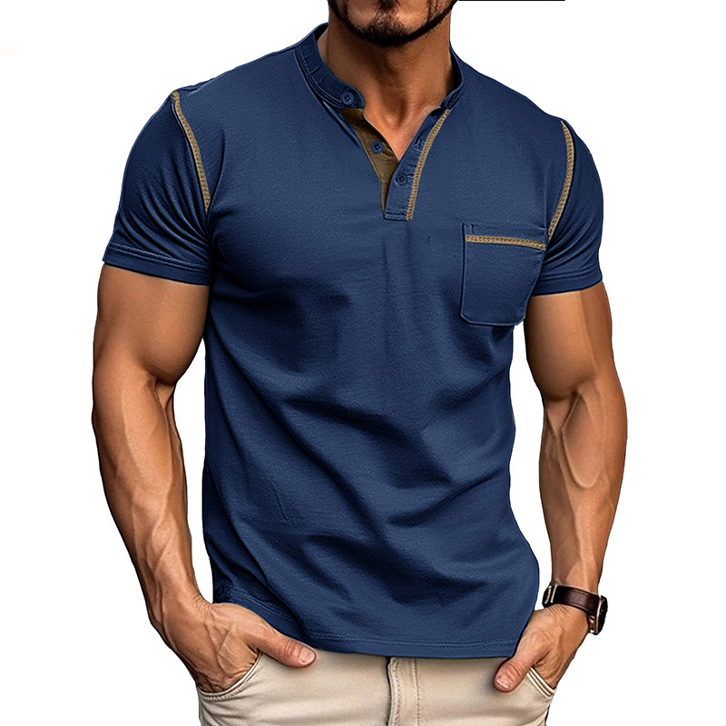 2025 Summer Cross-Border European and American Men's Short-Sleeved T-Shirt Fir Men's Henry Shirt Amazon Polo Fir Top Men