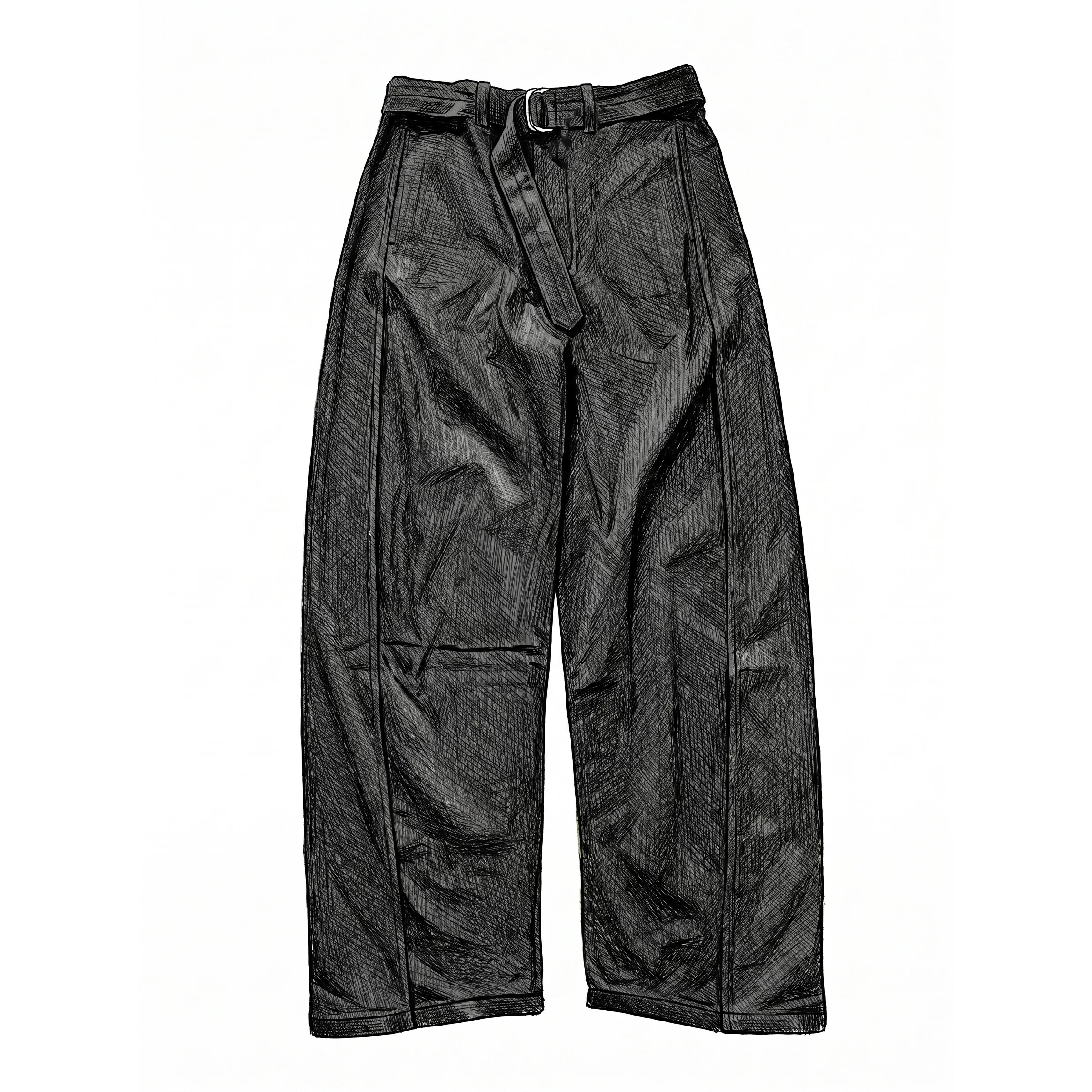 【i795】Twisted Belt Curved Pants