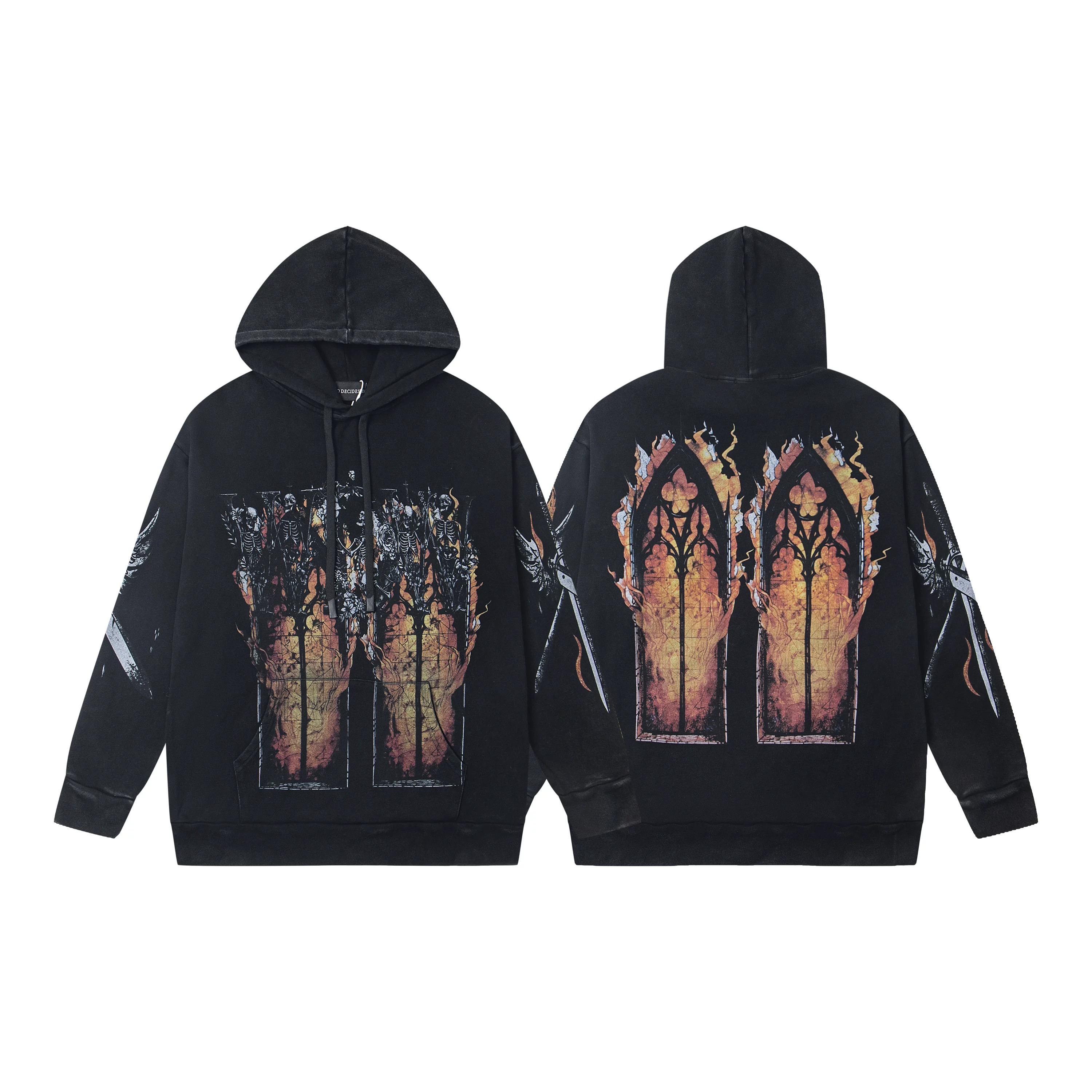 WHO DECIDES WAR HOODIE High Street Retro Casual Loose Heavy duty Woolen Hoop Hooded Sweatshirt for Men