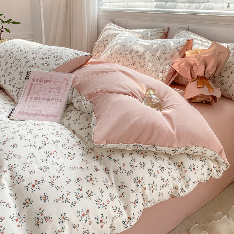 ins pastoral style floral class A bed four-piece set pure washed cotton full quilt cover bed sheet dormitory bed cover 4 three-piece set QC-foto från 1688 på Qualit.ly