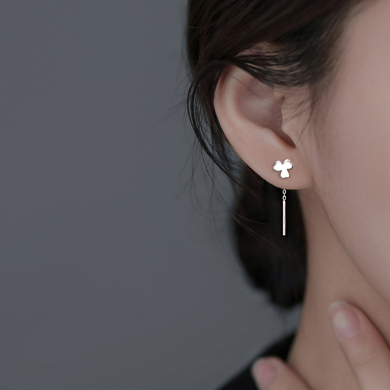 Clover Earrings for Big Faces, Slimming Look Clover Long Earrings, Forest Style Simple Anti-Lost Leaf Flower Tassel Earrings