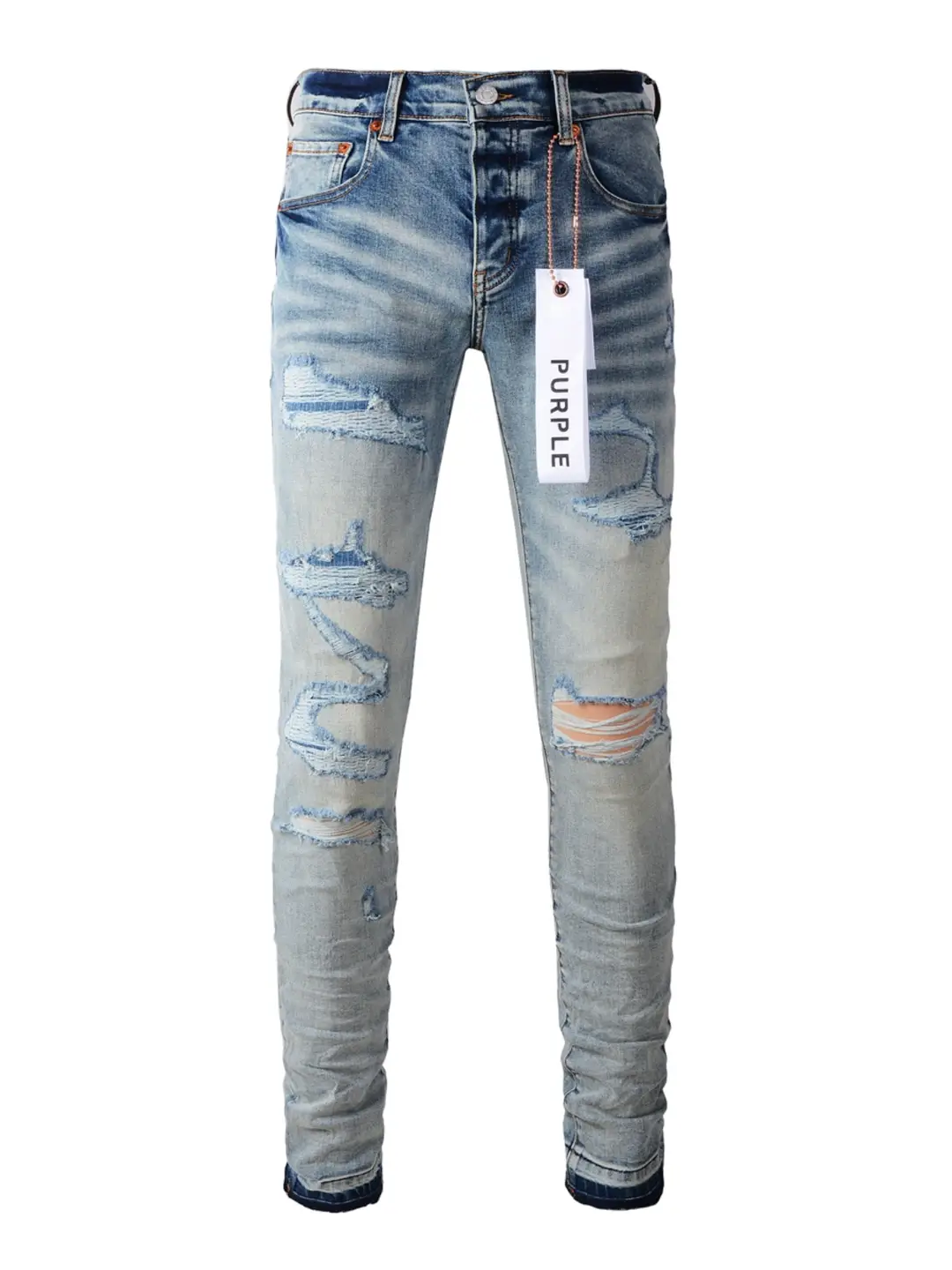 American Trendy Brand Purple Autum New Men's Light-Colored Scratched Ripped Jeans Elastic Slim-Fitting Pants for Small Feet