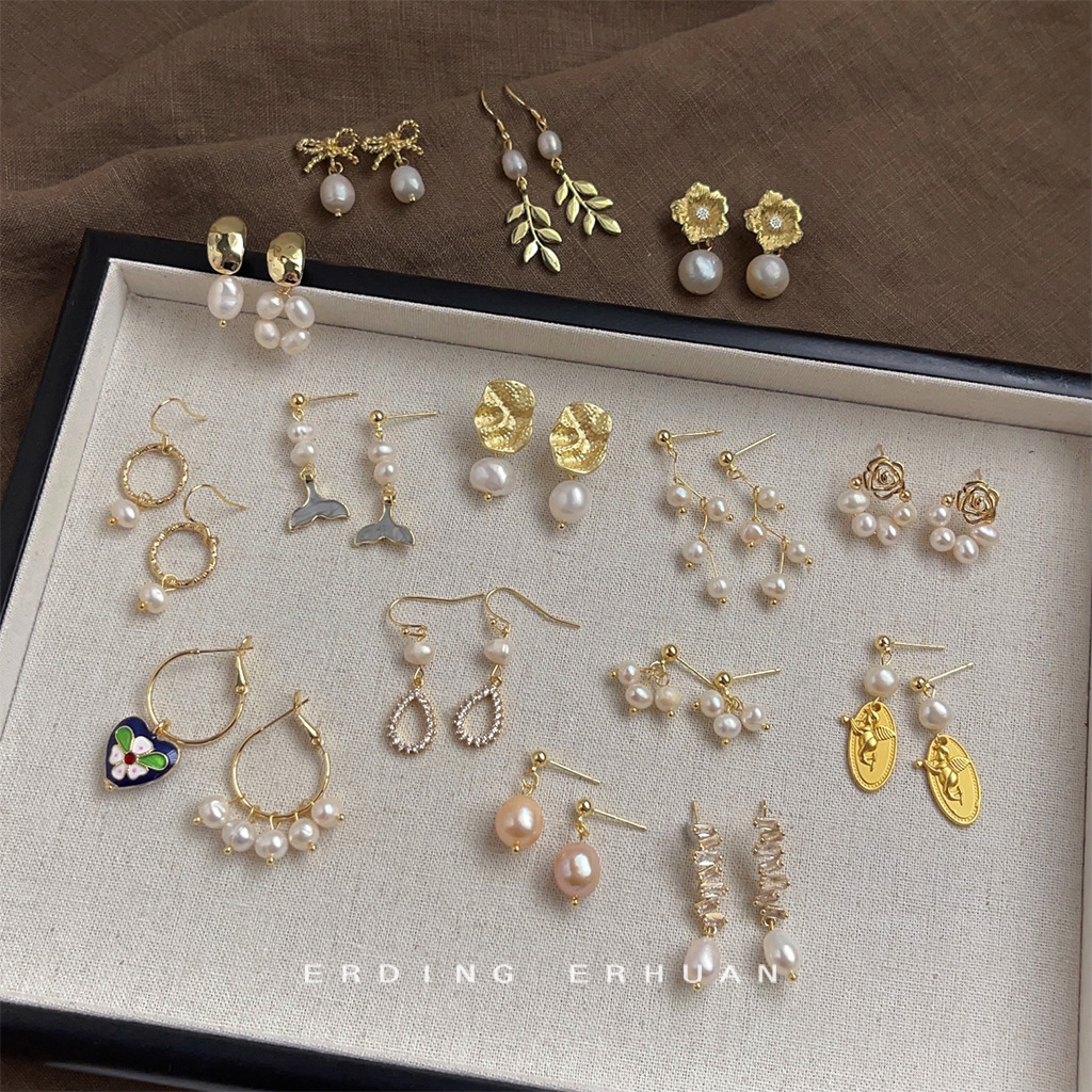 French-Style Light Luxury Freshwater Pearl Original Design Handmade Earrings with Silver-Plated Pins, French Vintage Earrings, Factory Jewelry