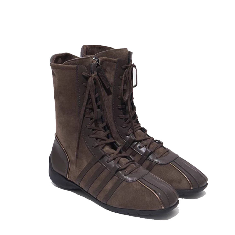Korean New Retro Knight Ankle Boots for Women 2026 Autumn and Winter Boots Lace-Up Western Boots Niche Thick-Soled Color-Blocked Short Boots