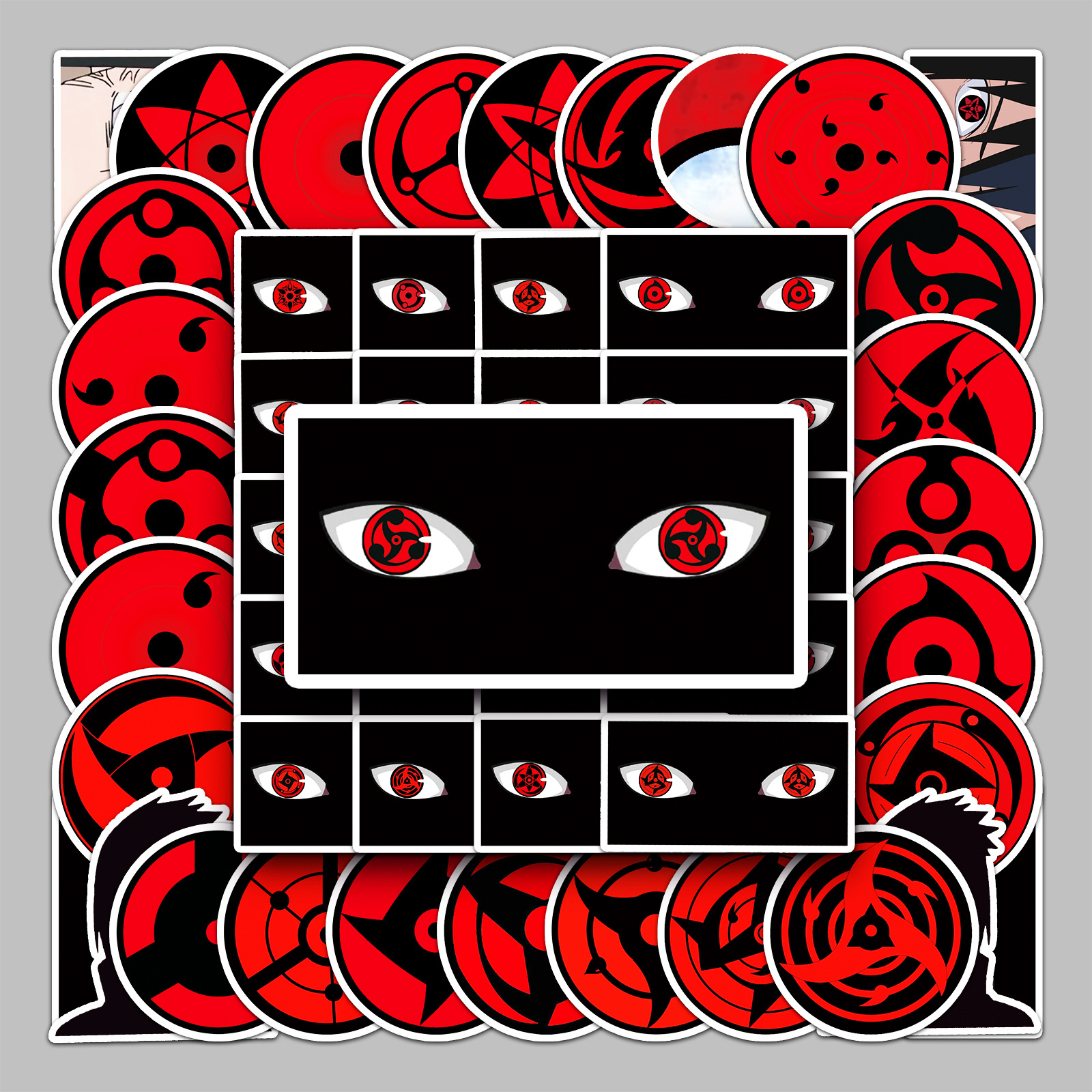 50 Pieces of Sharingan Japanese Anime Cartoon Waterproof Graffiti Stickers for Luggage, Skateboard, Computer, and Tablet Decoration