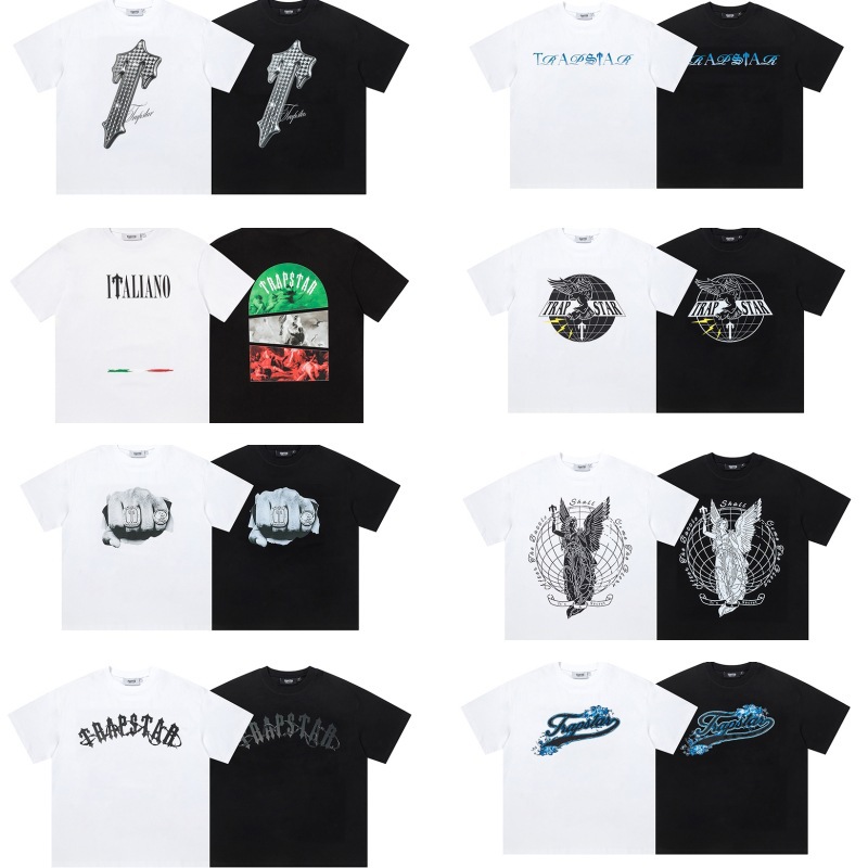 Cross-border Foreign Trade Trapstar New Trendy Short-sleeved T-shirt Rainbow Cartoon Letter Embroidery Loose Couple Base Shirt