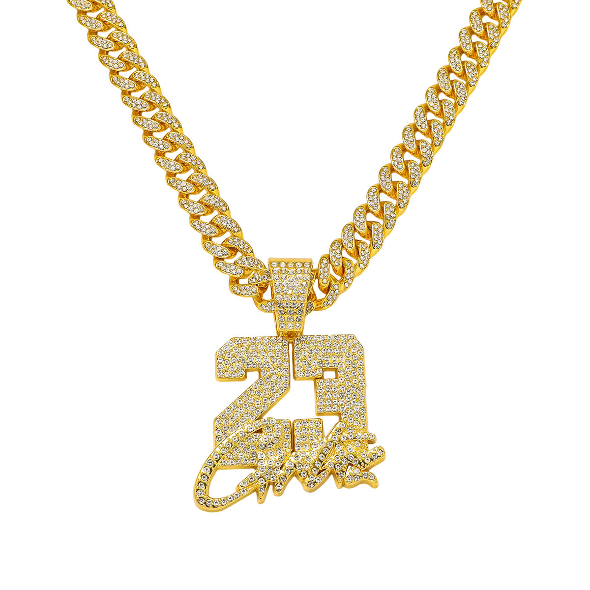 Men's Full Diamond Chain Hip-Hop Style Digital 23 Pendant Necklace