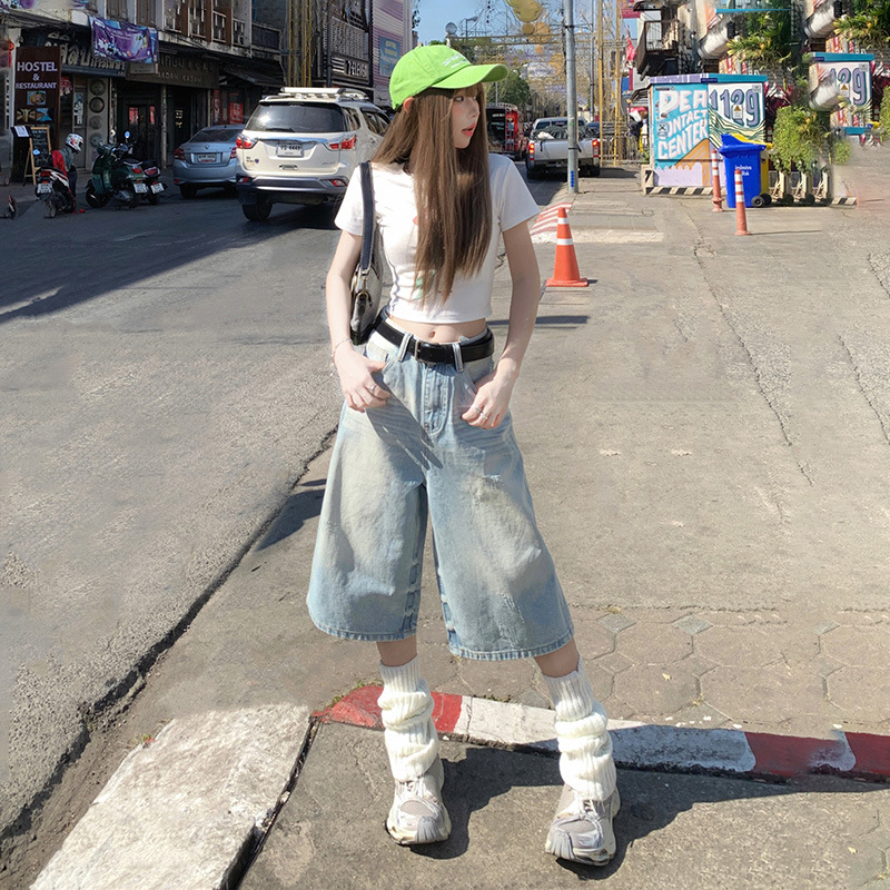 American Style Retro Cropped Pants Women's Summer Thin 2025 New Loose Wide Leg Slimming Casual Jeans