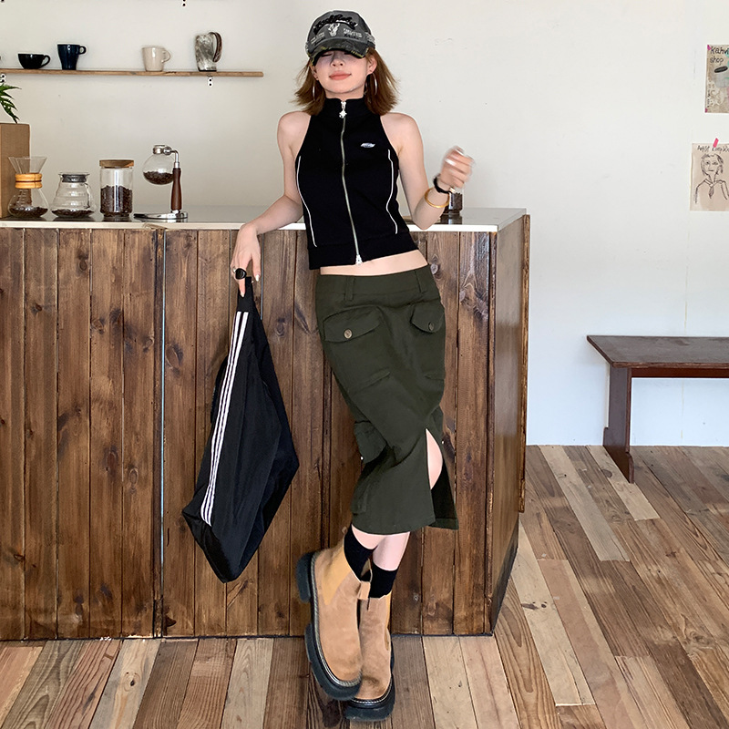Designed Slit Workwear Skirt for Women 2025 Summer New Sexy High-Waisted A-Line Slimming Look Hip-Covering Mid-Skirt