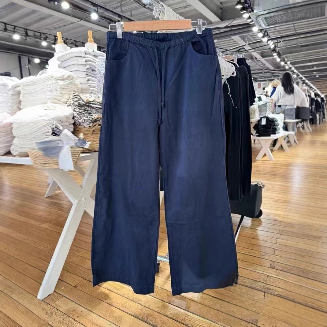 BM navy blue Drawstring Lace-up Narrow Straight Leg Pants Casual Pants Women's Bm Autumn American Style Hot Girl Low Waist Wide Leg Pants