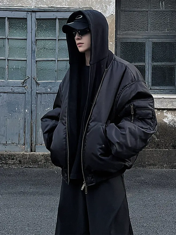 American false two-piece short down cotton jacket men's winter bomber hooded flight jacket jacket jacket jacket jacket cotton baseball suit