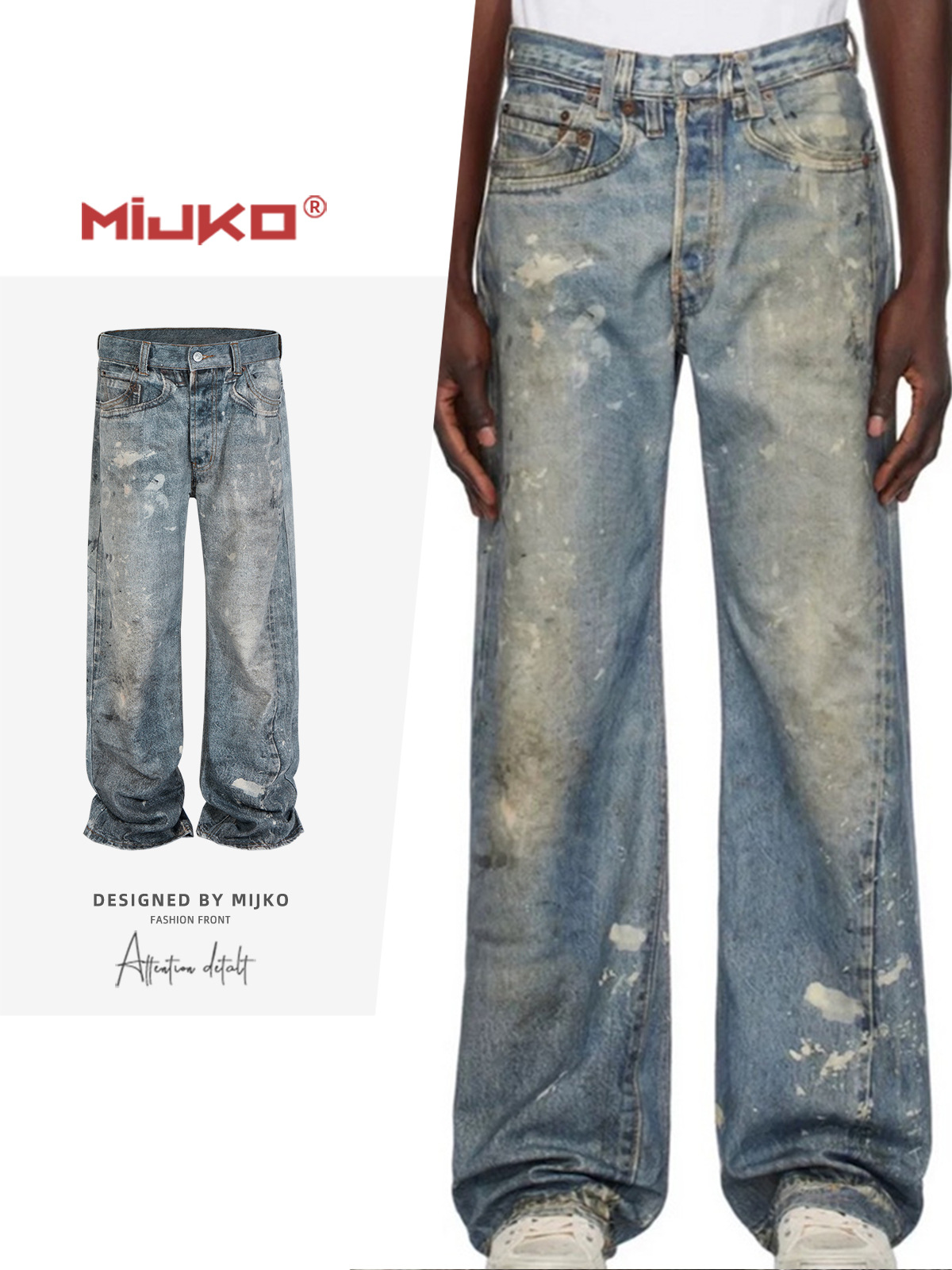 Mijko Men's and Women's High Street Straight-Leg Pants, Unisex Wide-Leg Laser 3D Printed Denim Pants