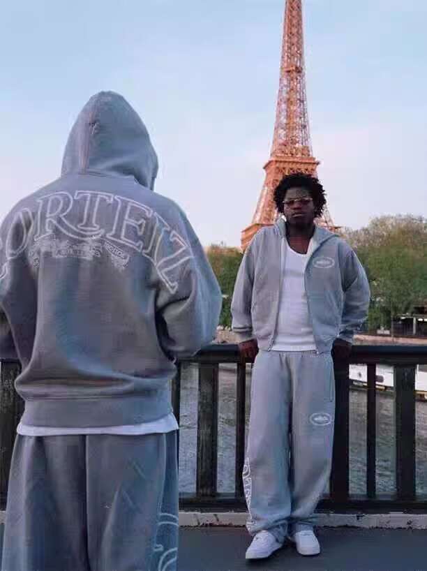 High Weight American Street Hip-Hop Print Gray Velvet Zipper Cardigan Hooded Sweatshirt Men's Trendy Brand Suit Jacket