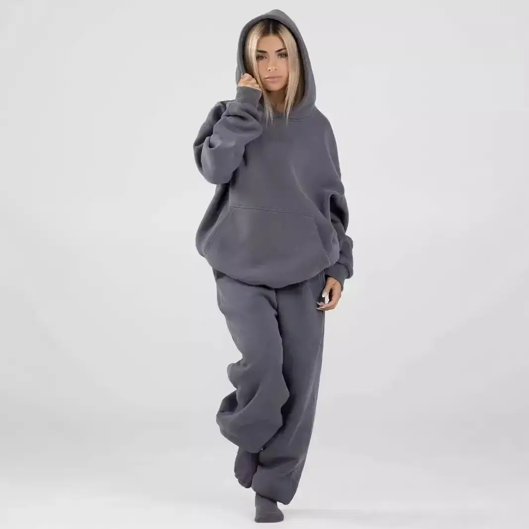 Cross-border Explosions Comfrt Heavy Industry Embroidered Fleece oversize Couple Hoodie Casual Loose Sweatpants suit