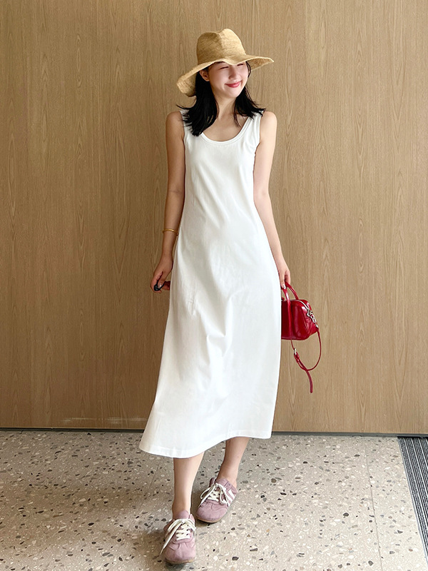 Dress for Women 26 Summer High-End Classic White Standard Fit Scoop Neck Knit Dress Women's Casual Dress