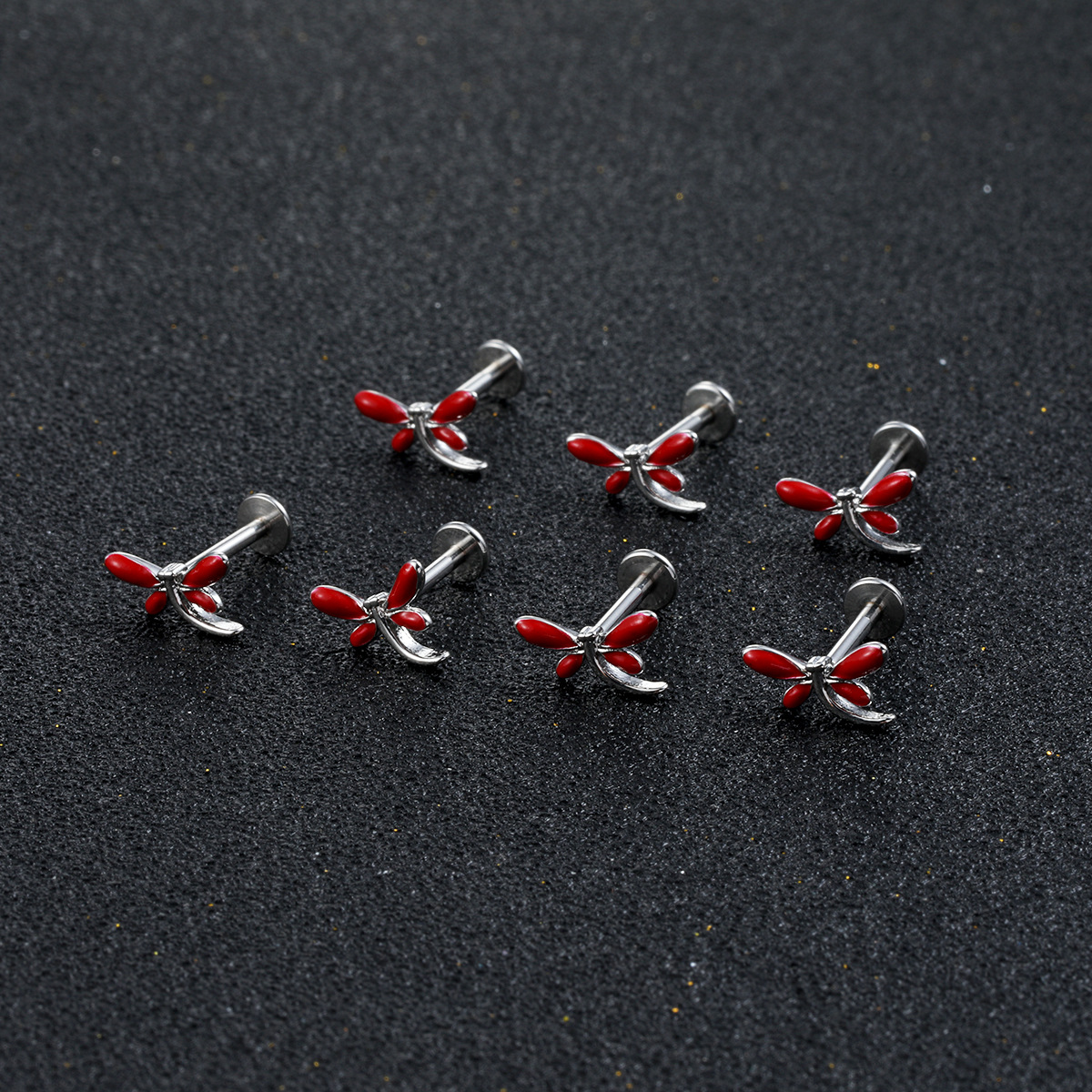 Hot Fashion Red Dragonfly Ear Bone Nail Oil Puncture Jewelry Ear Advanced Sense Niche Design Soft Bone Nail Lip Nail