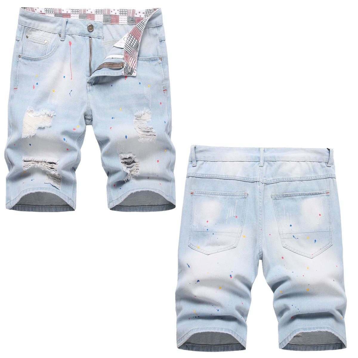 Spot 2023 Summer New Men's Denim Shorts Trendy Personalized Paint Slim-Fit Mid-Waist Pants