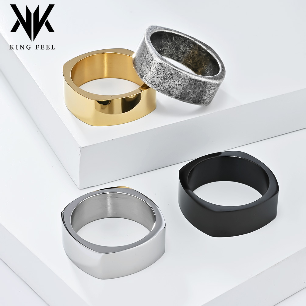 Cross-border cold neutral square stainless steel ring ring niche personality four-sided titanium steel hand jewelry KING FEEL