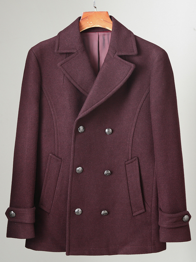 Mid-length wool coat men's winter slim-fit lapel fashion business casual woolen coat men's 51217 coat