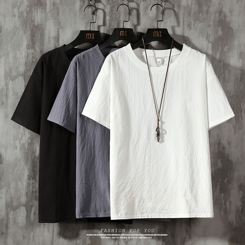 Youth summer short-sleeved T-shirt men's solid color trendy men's loose casual half-sleeved bottoming shirt T-shirt men's multi-style