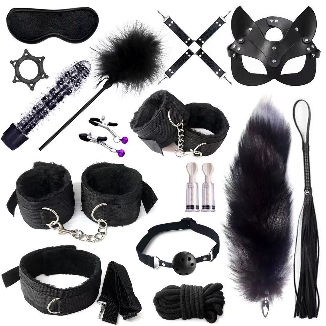 Foreign trade Amazon webbing plush 16-piece set Fox back court anal plug fun eye mask adult sex products wholesale
