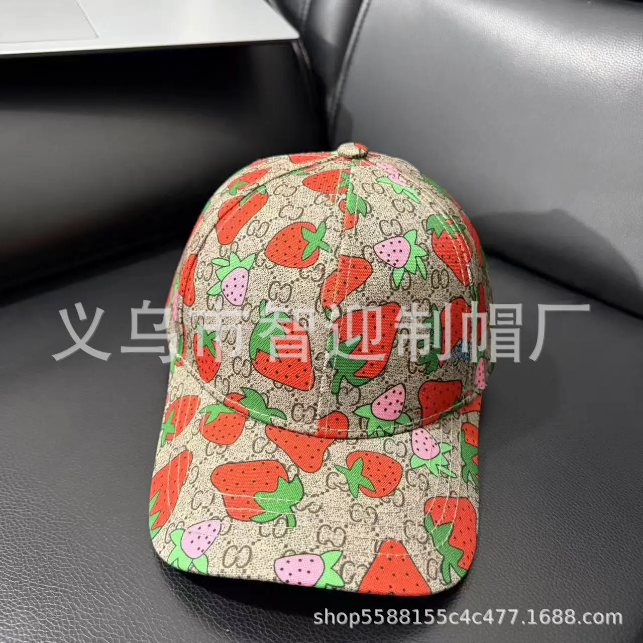 Cross-Border Foreign Trade Strawberry Letter Print Pattern Fisherman Hat Baseball Cap Men's and Women's Peaked Cap Sun Protection Sunshade Embroidery