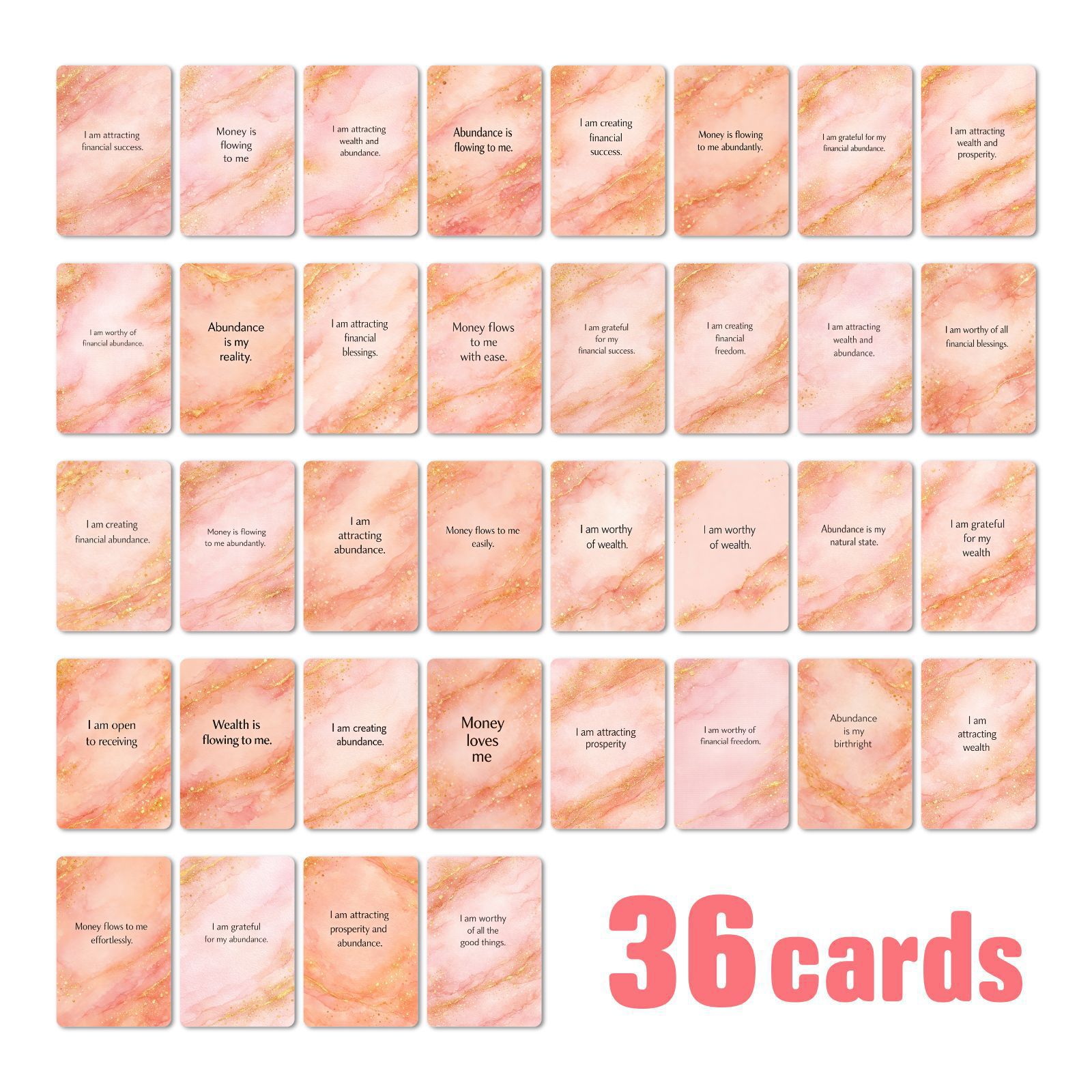 Ins Style Pink Gold Fortune Affirmation Cards 36 Manifesting Quote Cards Journaling Materials Wall Decoration Small Cards