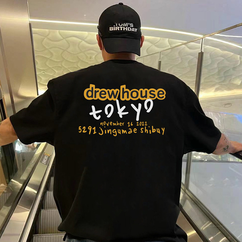 Noeasydrew Smiley Japanese Flash Limited Trendy Brand Male and Female Couple Summer Pure Cotton Loose Fog Short-Sleeved T-Shirt