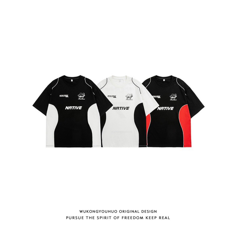 Summer Trendy Brand Letter Print Colorblock Short-sleeved T-shirt Men's Loose All-match Blister Clothes Casual T-shirt oversize