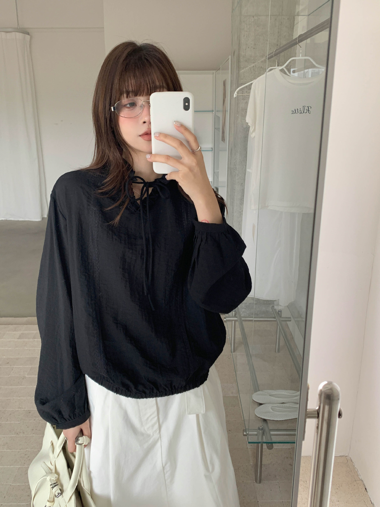Gagd French Lace Collar Shirt for Women, Relaxed Slightly Wrinkled Bow Tie Long-Sleeved Sun Protection Shirt 26 Spring Style