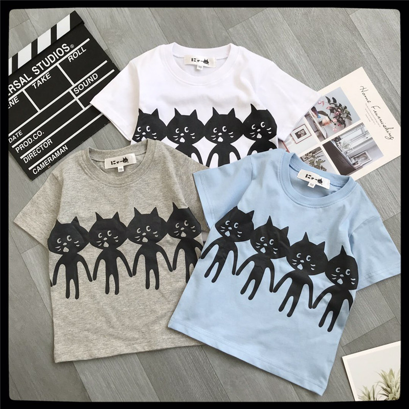 Parent-Child Style! Japanese-Style Surprised Cat, New Summer Model, Casual Round-Neck Short-Sleeve T-Shirt for Men and Women Foto QC de TAOBAO na Qualit.ly