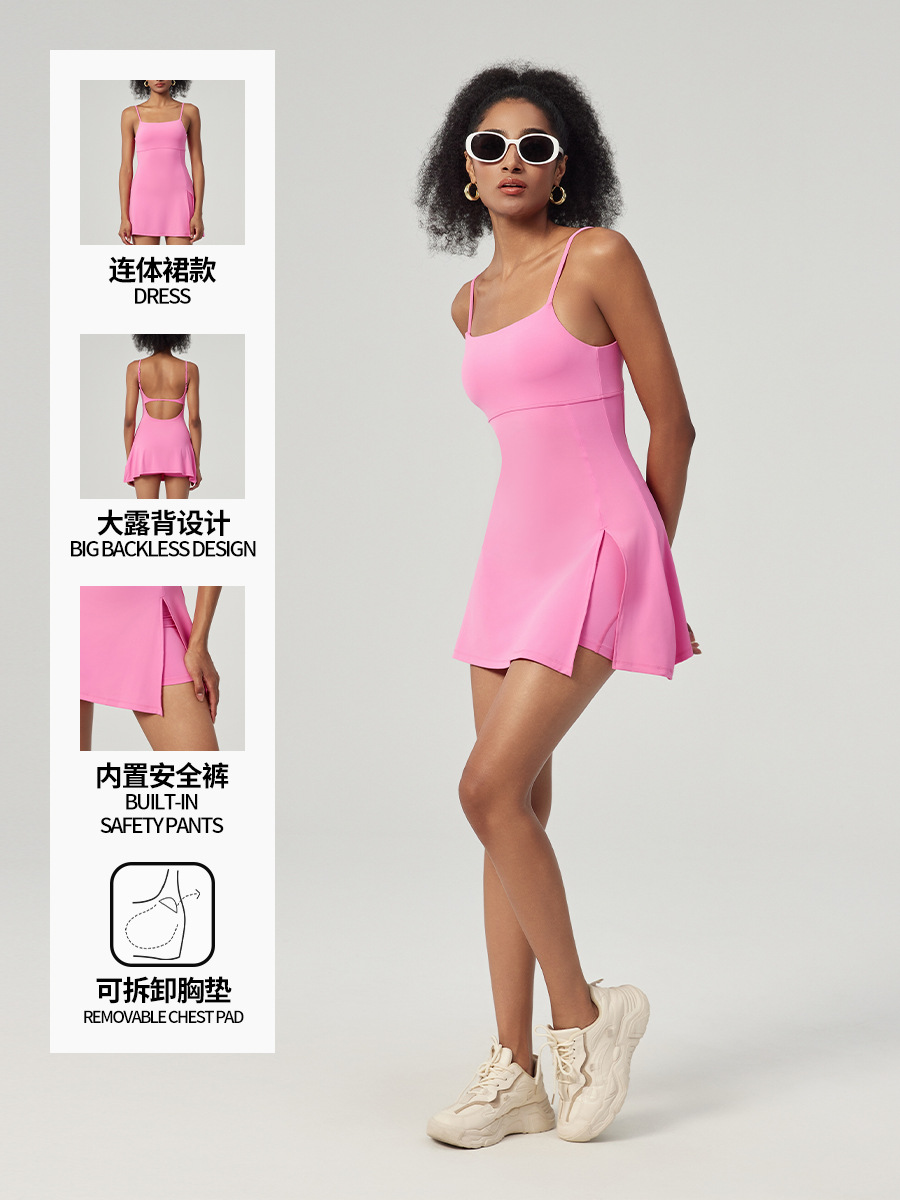Cross-Border Anti-Exposure Bottoming Sports Dress with Chest Pad Antibacterial Outdoor Golf Back Yoga Tennis Skirt