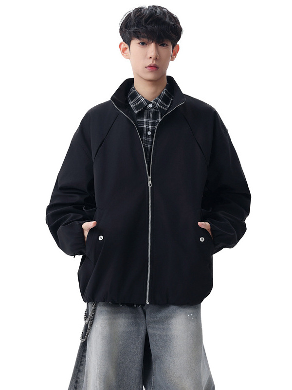 Jianheng New Japanese Retro Harrington Stand-Collar Jacket Spring Solid Color Unisex Casual Versatile Workwear Embroidered Jacket