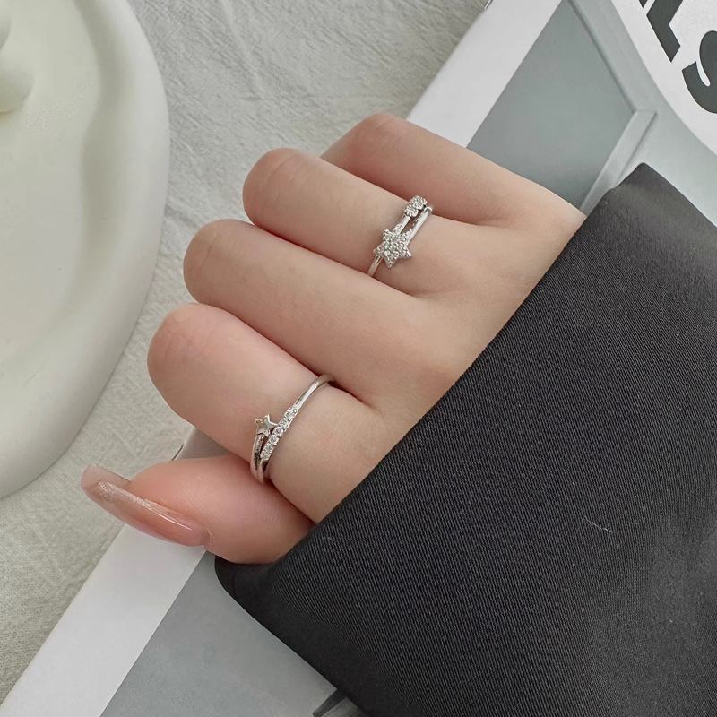 Star Zircon Opening Adjustable Ring Women's Set ins Niche Design High-grade Pinkie Tail Ring Food Finger Ring