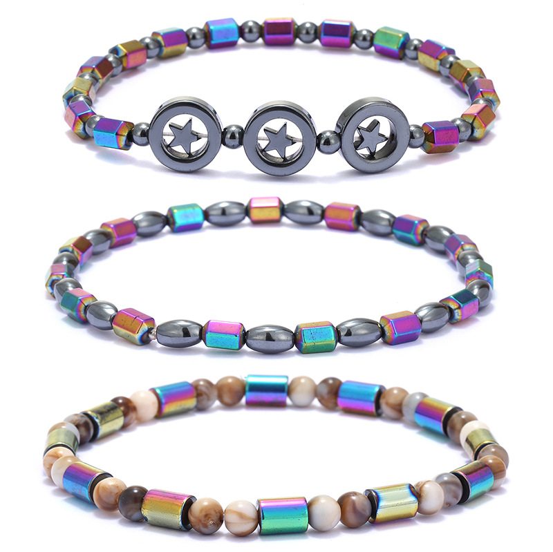 Longrui's Best-Selling European and American Fashion Ab Colorful Black Gallstone Star Anklet, Simple and Creative Handmade Beaded Elastic Anklet