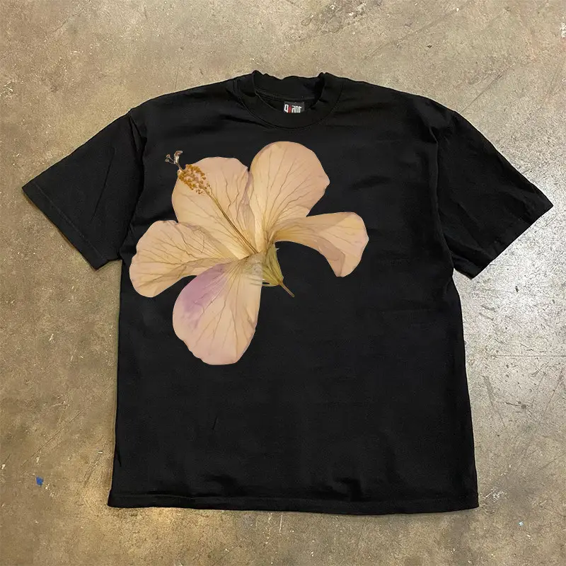 90S90S90S Heavy-Duty Non-See-Through 2025 Spring/Summer New Beautiful Floral Loose Trendy Unisex Couple Short-Sleeve T-Shirt
