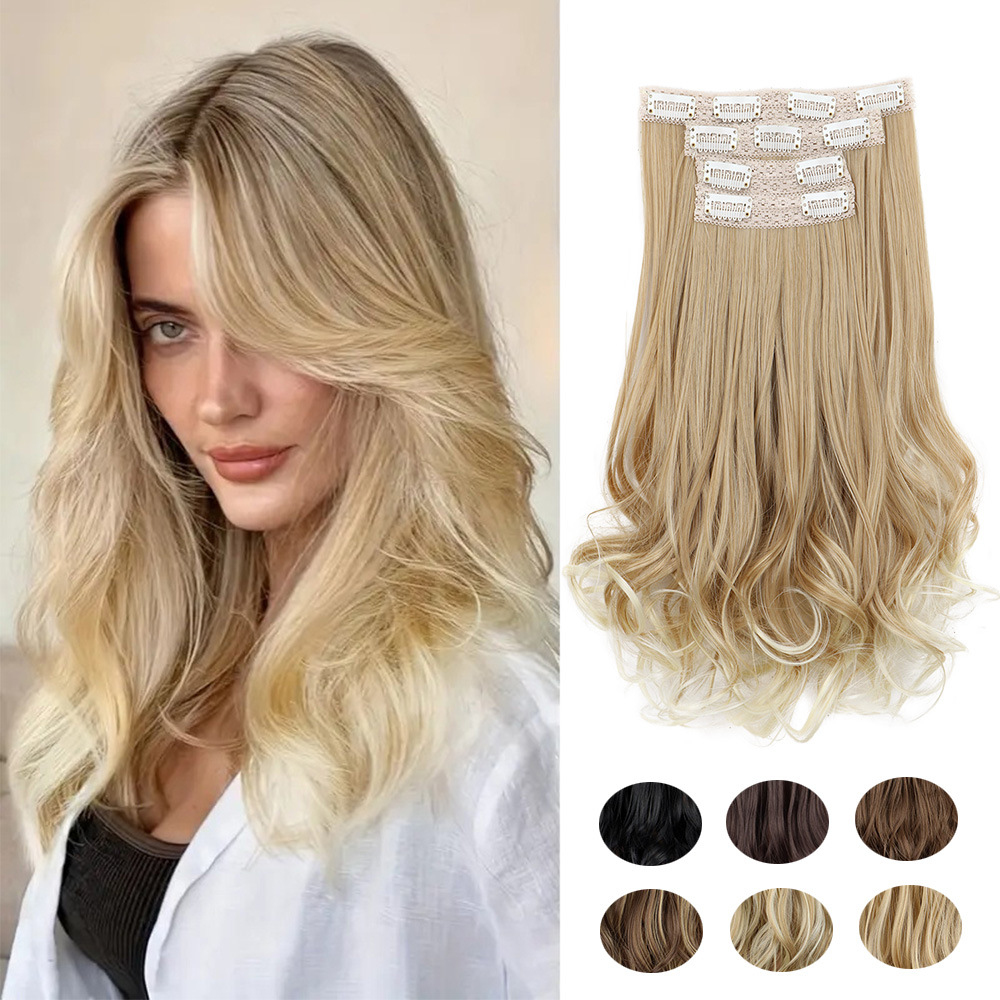 Cross-Border Wig Hairpiece for Women, Pear Blossom Four-Piece Set, Large Wave Clip Hair, Synthetic Hair Extensions in Stock