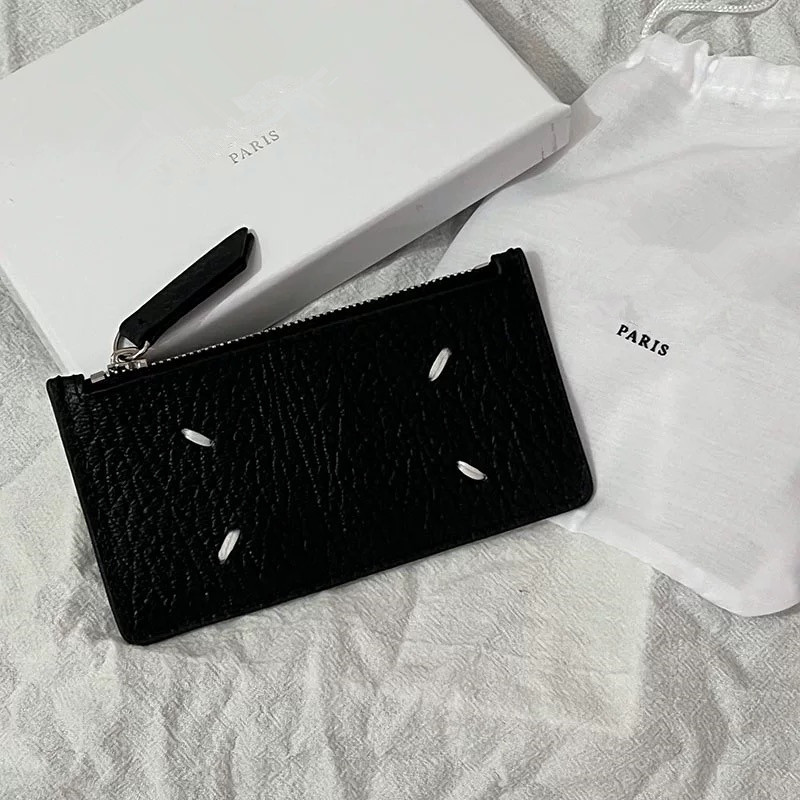 22Ss First-Layer Cowhide Four-Stitch Design Long Wallet Coin Purse for Men and Women Fashionable Zipper Card Holder Wallet