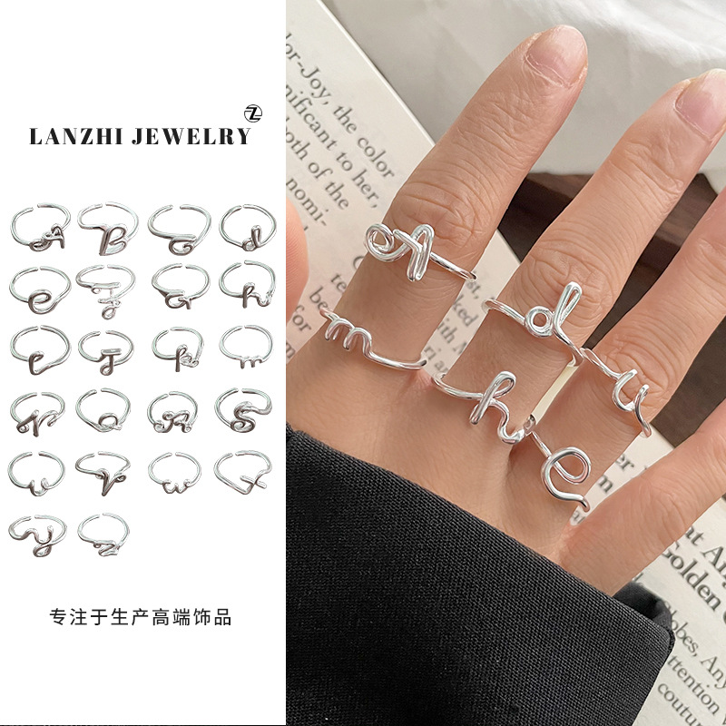 Lan zhi 925 silver ring personality ins cold wind hand jewelry women explosions open letter ring does not fade wholesale