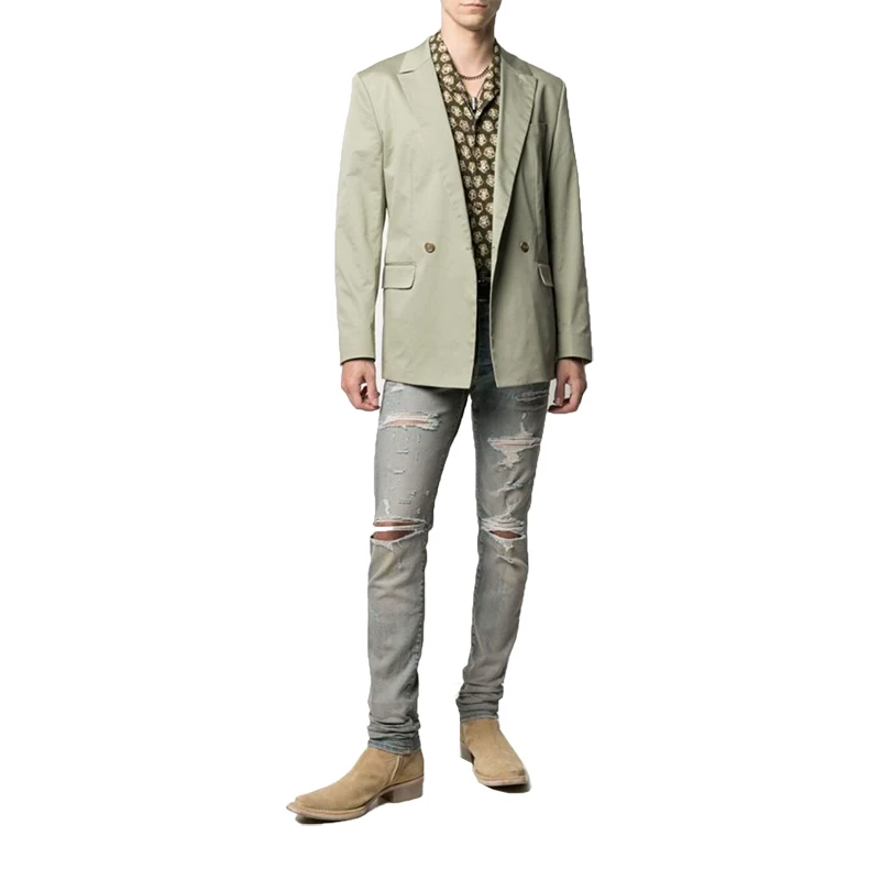 High Street Wang Yibo's Same 23Ss Slp Style Light Blue Holes silm Denim High Quality for Men and Women