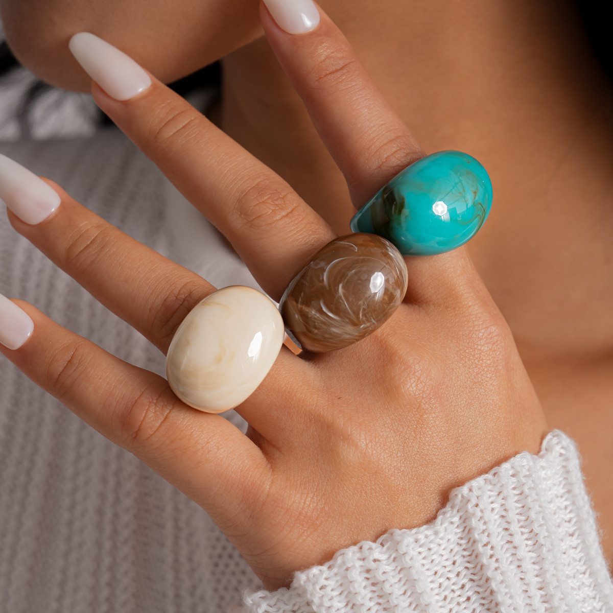 European and American Vintage Style Resin Gradient Ring, Retro Elegant Versatile Index Finger Ring, Niche High-End Minimalist Jewelry for Women