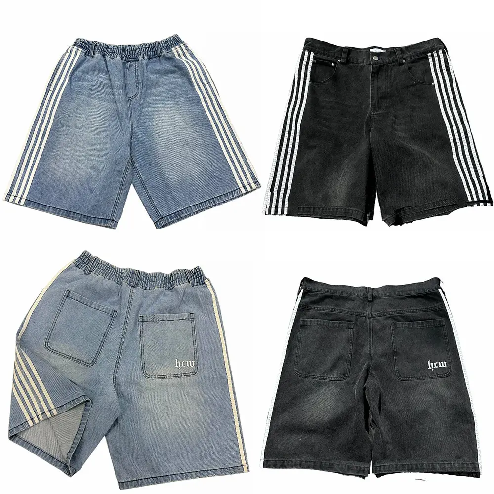 Cross-border European and American Fashion Brand HCW Embroidered Denim Shorts Men's High Street Fashion Casual All-match Loose Straight Pants