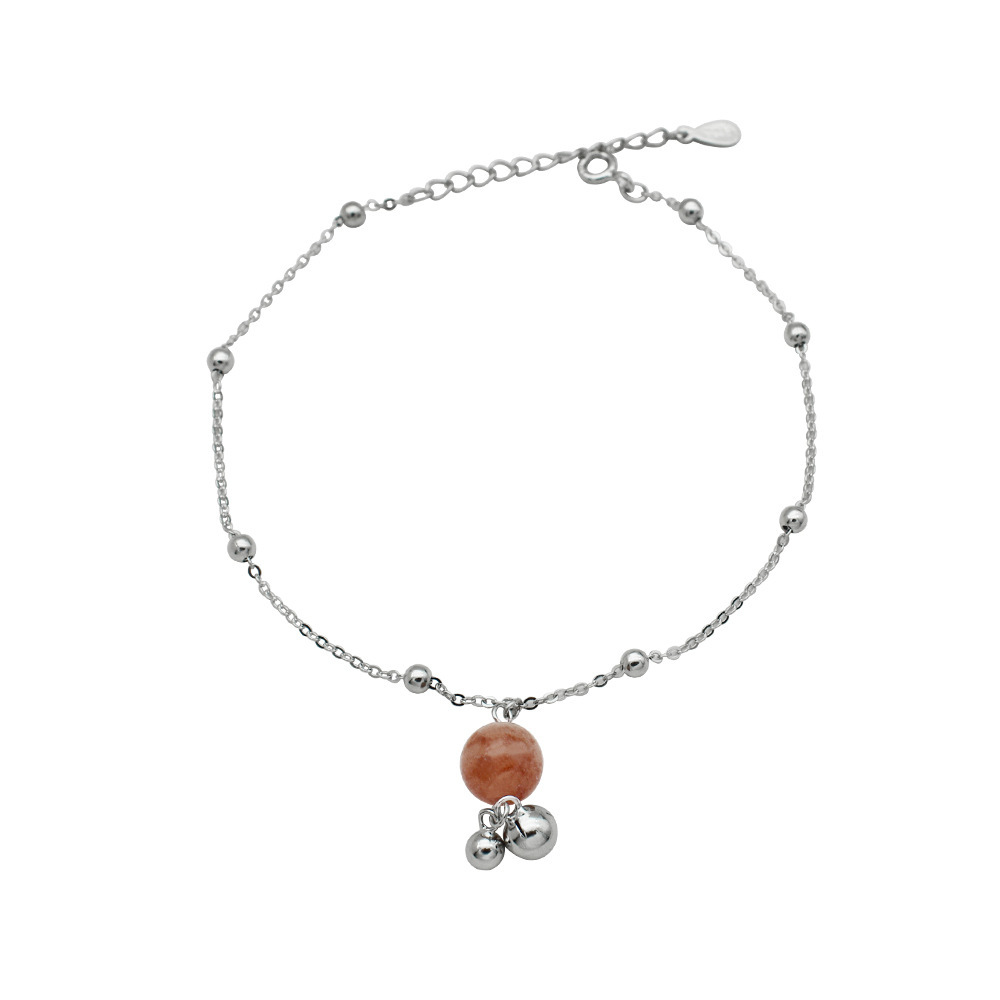 Elegant niche ins style jewelry s925 sterling silver bell strawberry crystal anklet personalized women's high-end beach anklet