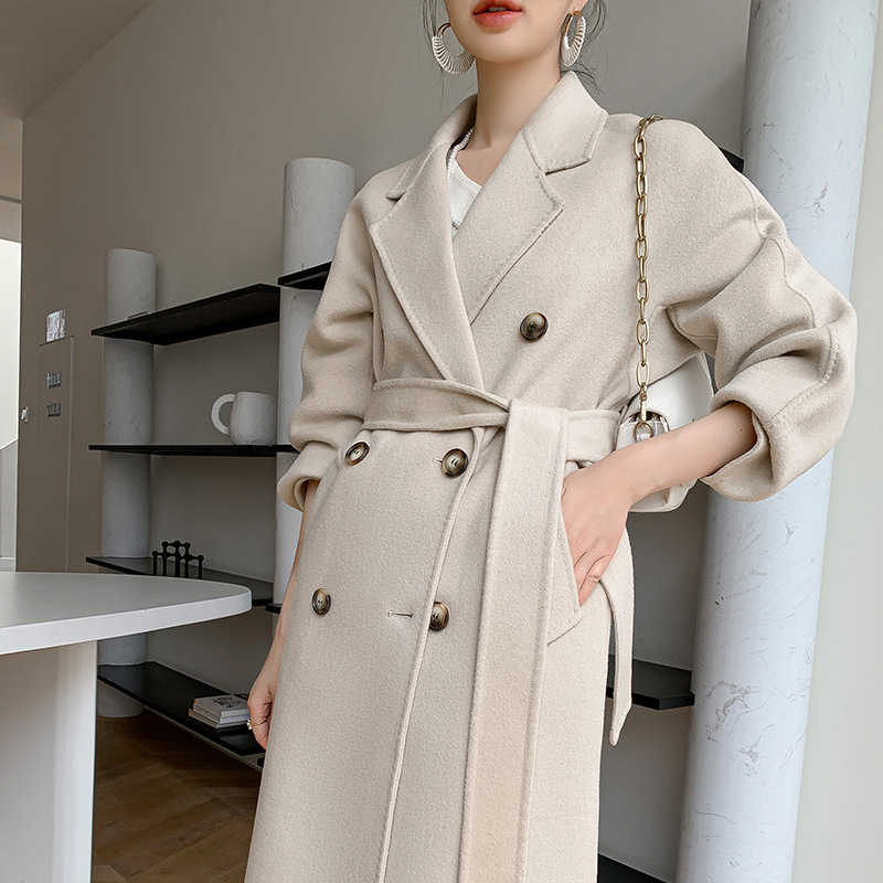 Runshi Autumn and Winter New Wool Suit Collar Double-Sided Woolen Coat for Women, Mid-Length, Loose, Classic and Versatile Woolen Jacket