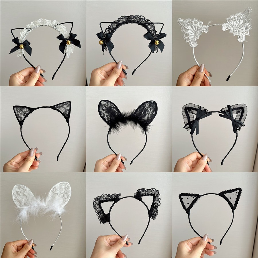 Feather Lace Cat Ear Fine Hair Hoop Internet Popular Sexy Party Performance Props Headband Hair Accessories Headwear Women