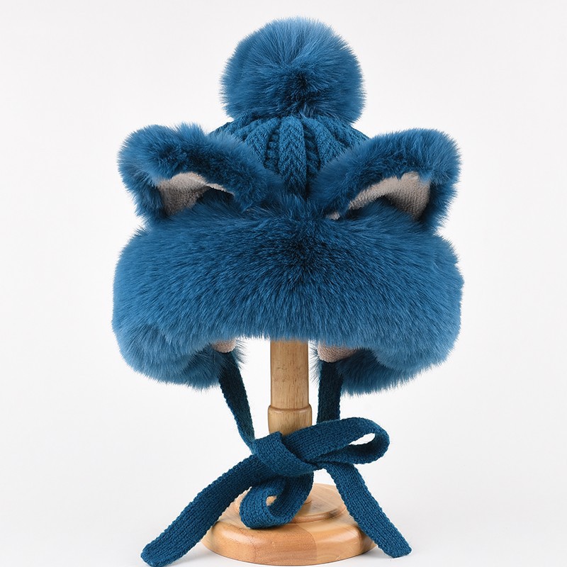 Sweet and Cute Lei Feng Hat Women's Autumn and Winter Warm Fox Cat Ear Ear Protection Hat Thickened Plush Knitted Wool Hat
