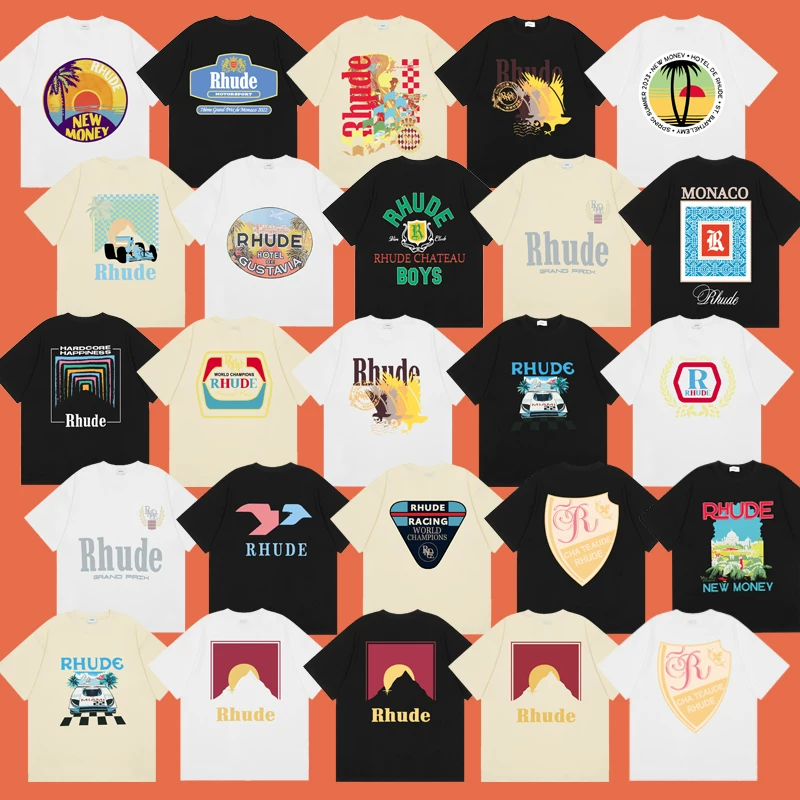 RHUDE niche American high street fashion brand summer casual unisex printed pure cotton loose round neck short sleeved T-shirt