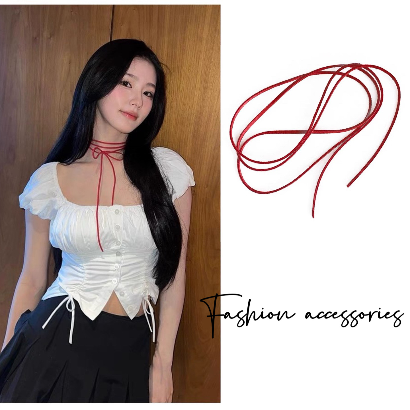 European and American simple lace bow choker collar neck strap women's versatile high-end long leather rope neck accessories