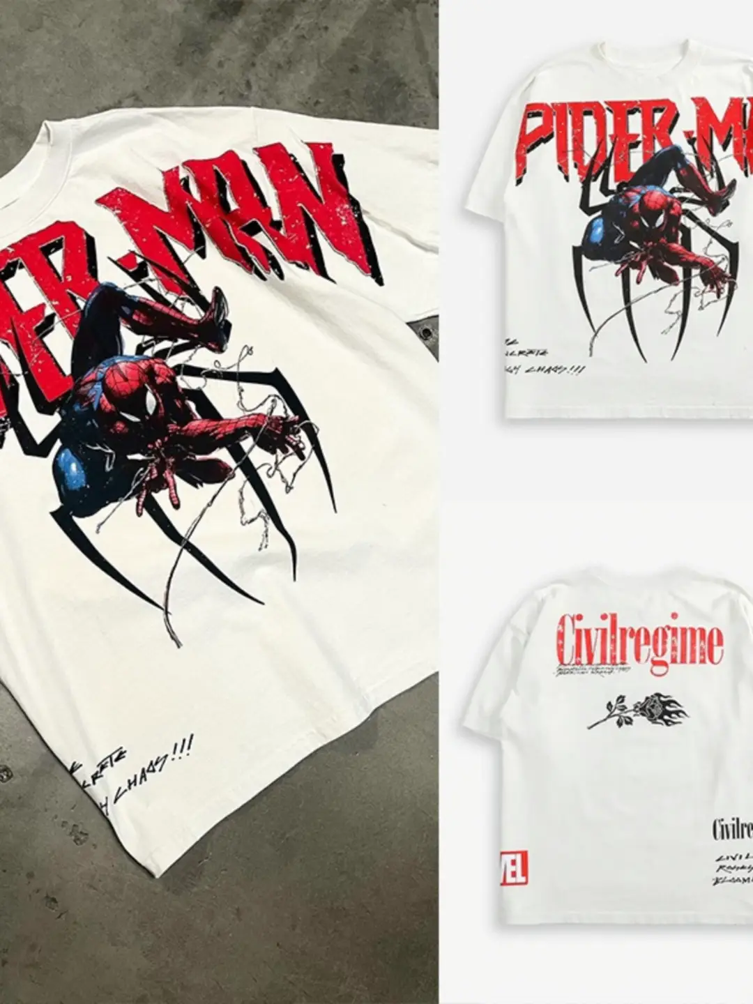 Wolf Head Spider-Man 100% Combed Cotton Loose Short-Sleeve T-Shirt Top for Sports and Fitness, European and American Size
